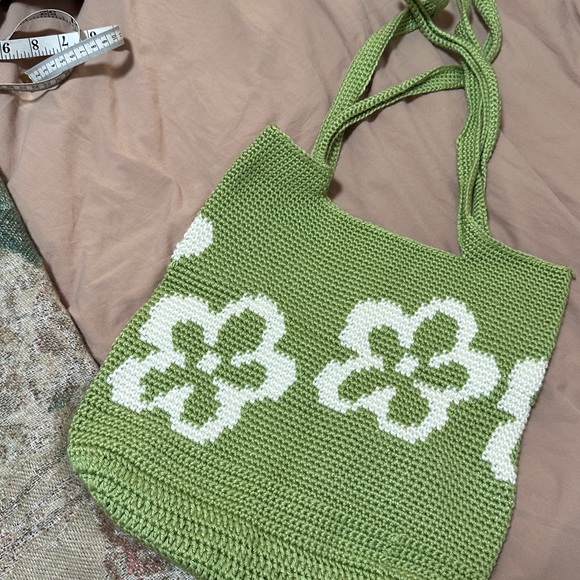 ASOS Handbags - Y2K Green Floral Knit Tote Bag